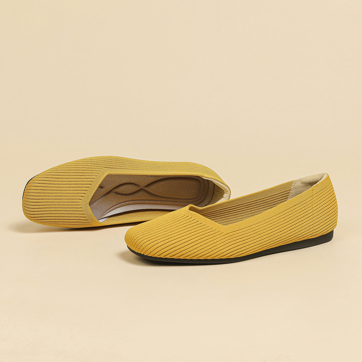 Square toe shallow soft sole flat shoes