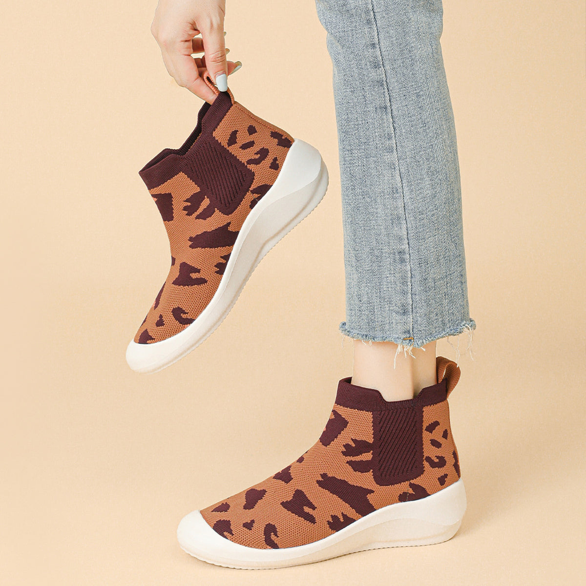 超軽量ニット厚底ショートブーツ