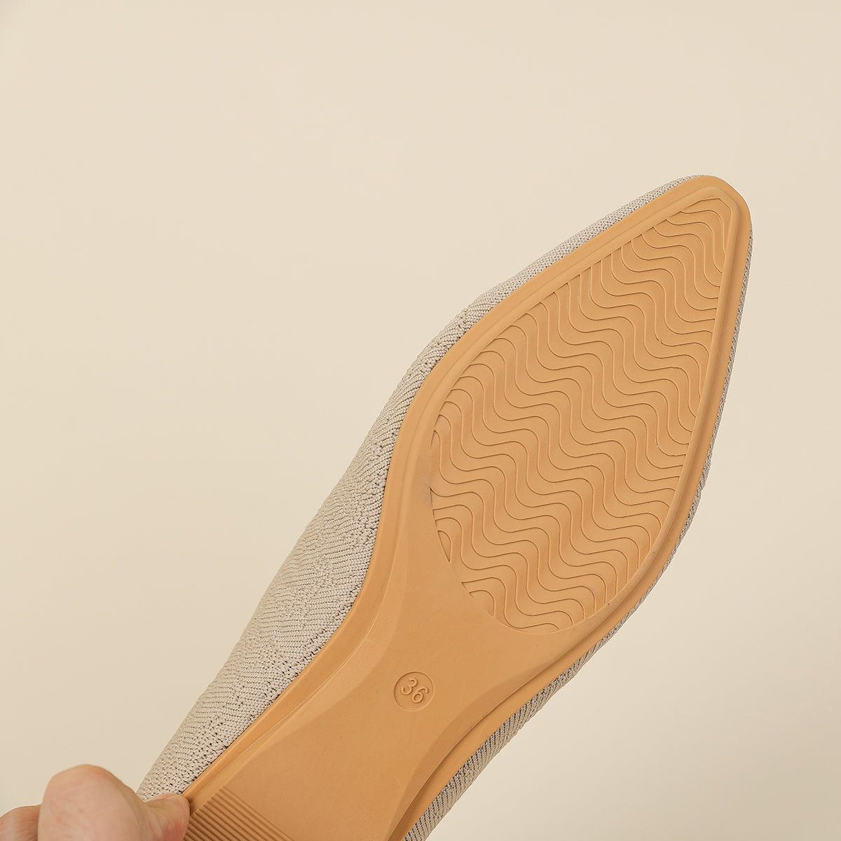 レトロニットフラットパンプス 尖頭浅口ワンストラップ