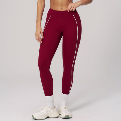 Contrast-Stitch Mid-Rise Sculpting Leggings