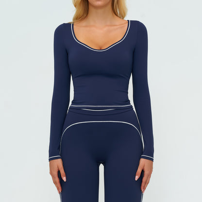 Contrast-Stitch Long-Sleeve Top