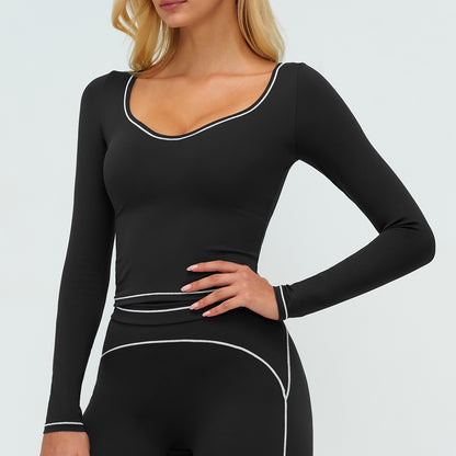 Contrast-Stitch Long-Sleeve Top