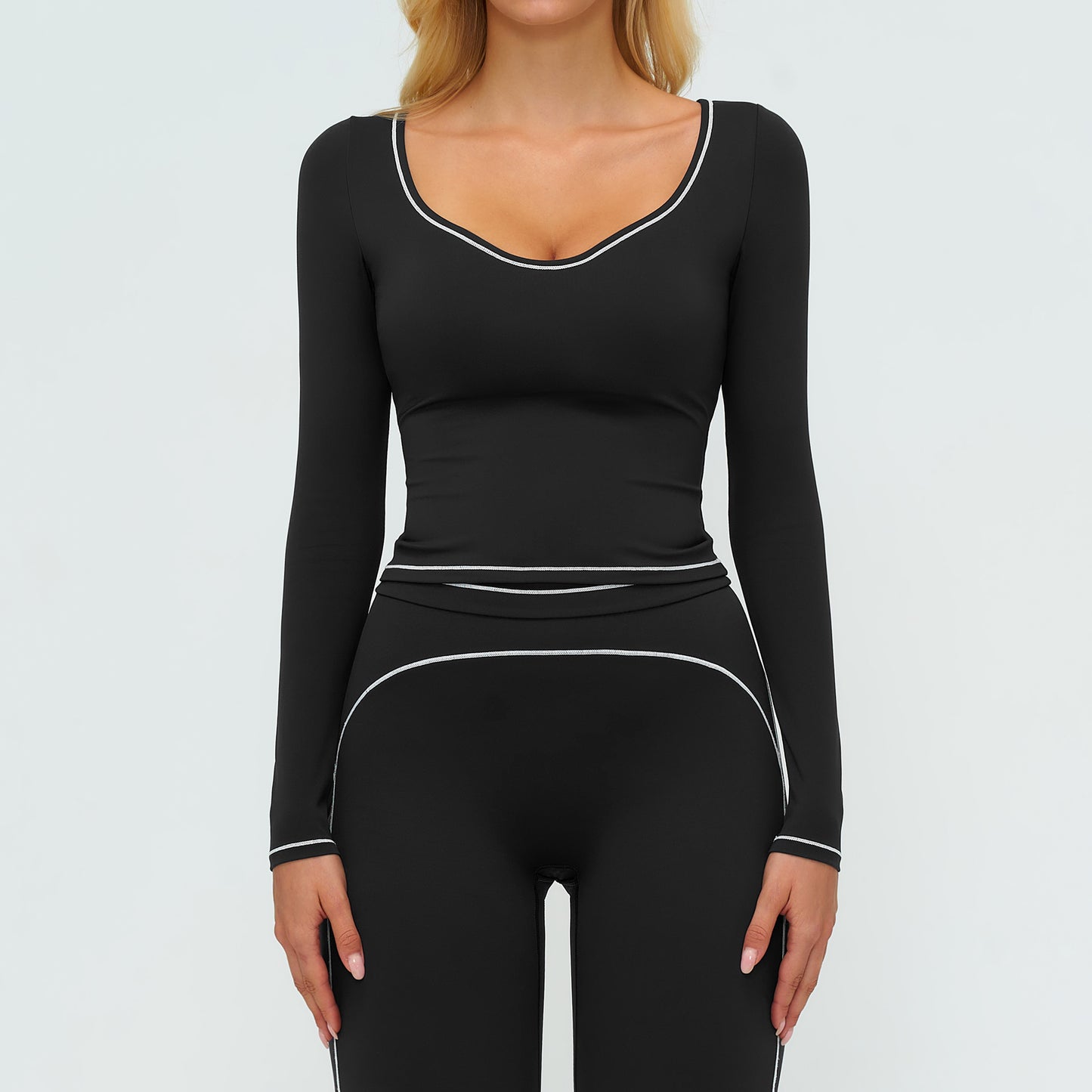 Contrast-Stitch Long-Sleeve Top