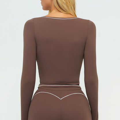 Contrast-Stitch Long-Sleeve Top
