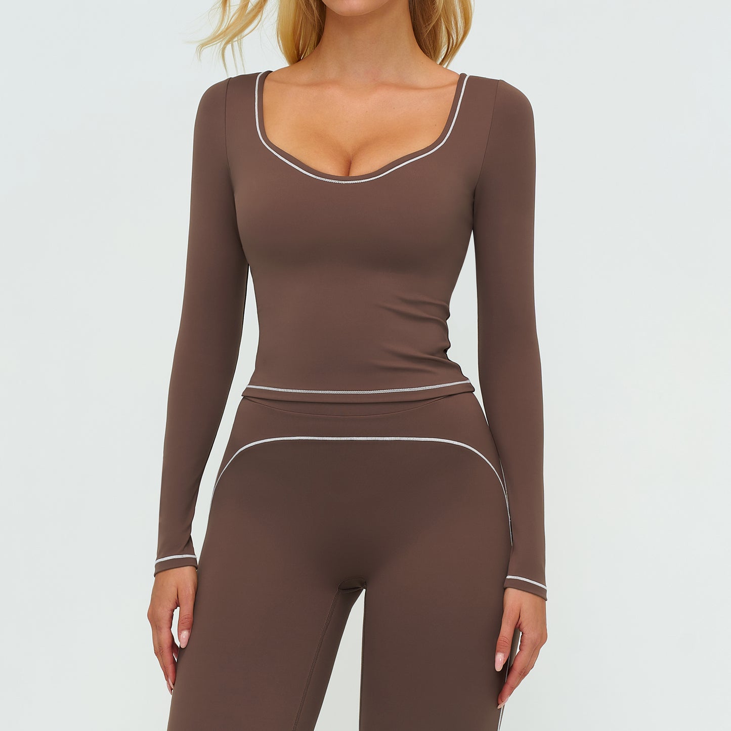 Contrast-Stitch Long-Sleeve Top