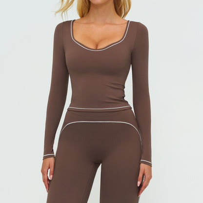 Contrast-Stitch Long-Sleeve Top