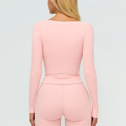 Contrast-Stitch Long-Sleeve Top