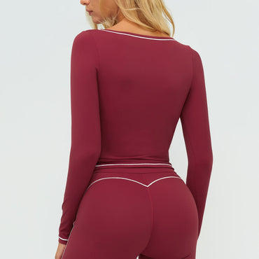 Contrast-Stitch Long-Sleeve Top