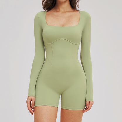 U-Neck Open-Back Long-Sleeve Romper
