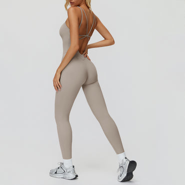 Cross-Back Open-Back Flare Jumpsuit