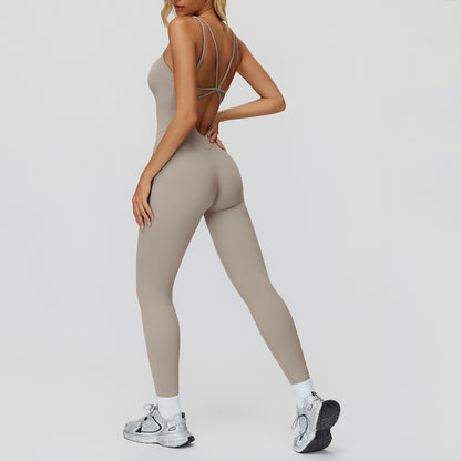 Cross-Back Open-Back Flare Jumpsuit