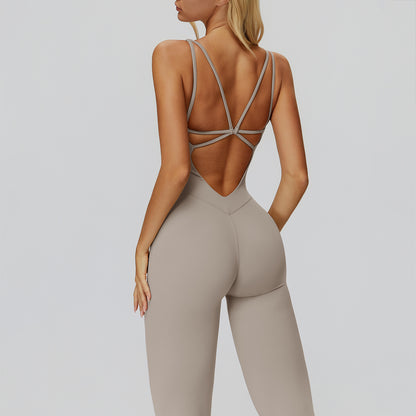 Cross-Back Open-Back Flare Jumpsuit