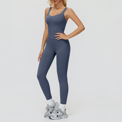 Cross-Back Open-Back Flare Jumpsuit