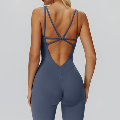 Cross-Back Open-Back Flare Jumpsuit