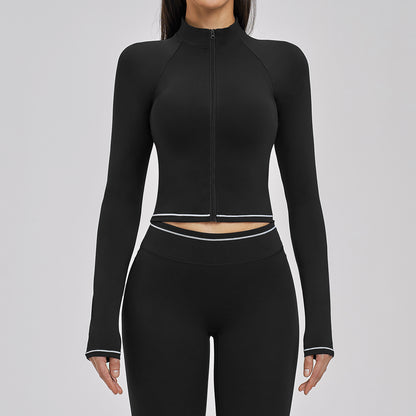 Contrast Stitch Full-Zip Cropped Active Jacket