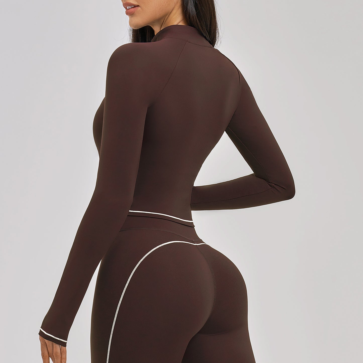 Contrast Stitch Full-Zip Cropped Active Jacket