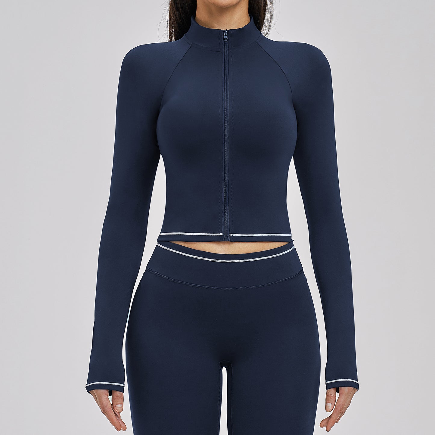 Contrast Stitch Full-Zip Cropped Active Jacket