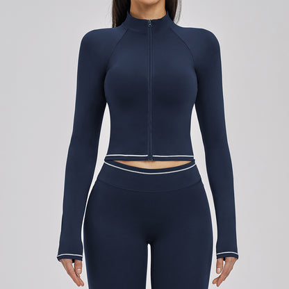 Contrast Stitch Full-Zip Cropped Active Jacket