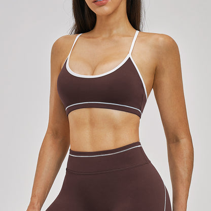 Contrast Stitch Cross-Back Sports Bra