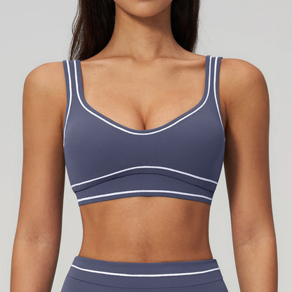 Contrast-Stitch U-Back Sports Bra