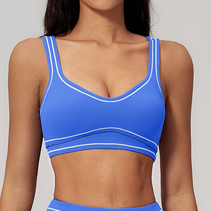 Contrast-Stitch U-Back Sports Bra