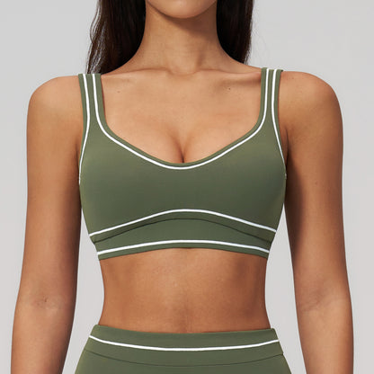 Contrast-Stitch U-Back Sports Bra
