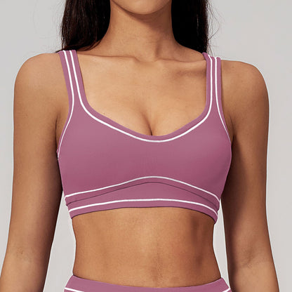 Contrast-Stitch U-Back Sports Bra