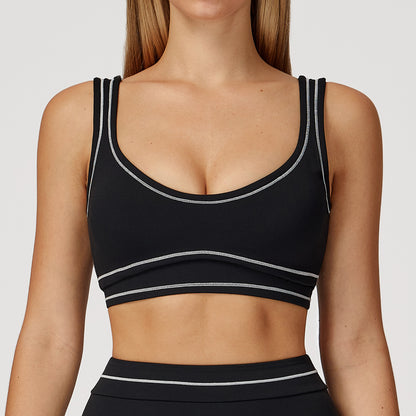 Contrast-Stitch U-Back Sports Bra