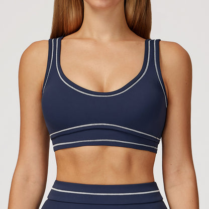 Contrast-Stitch U-Back Sports Bra