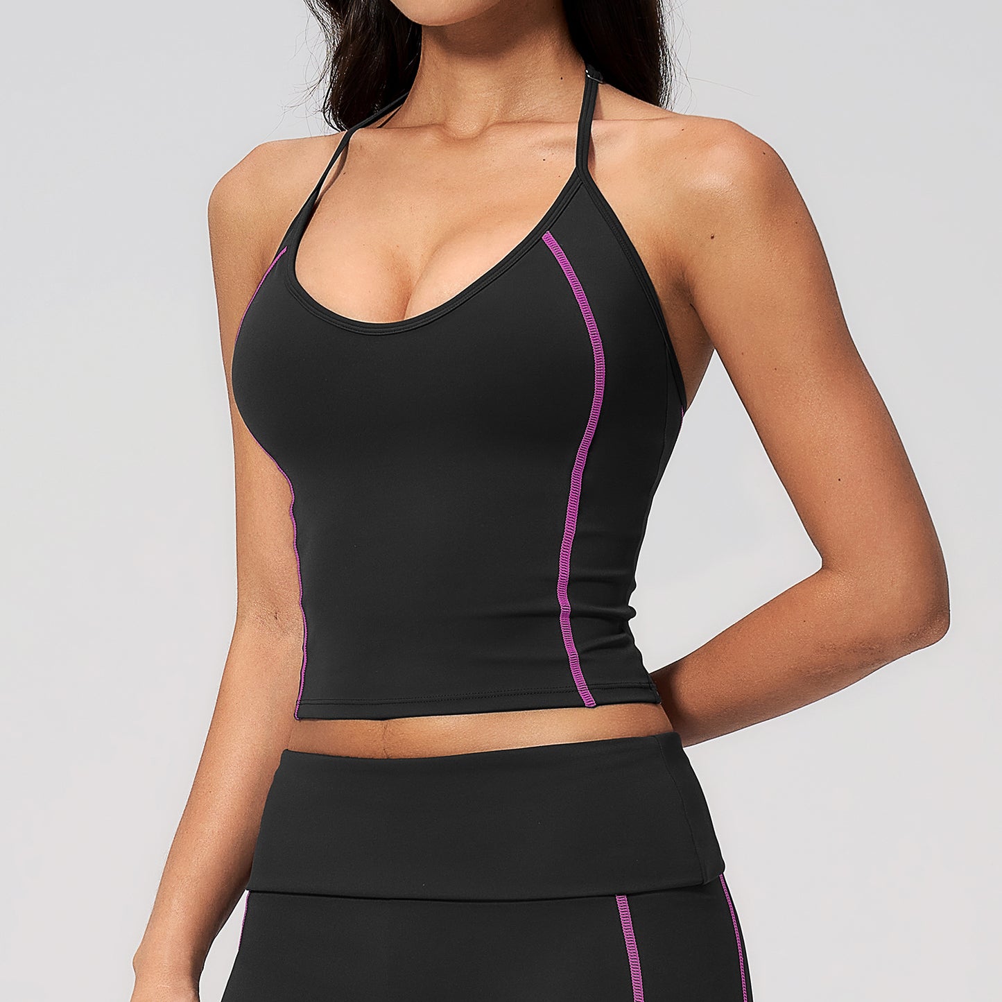 Halter Neck Color-Block Sports Tank Top