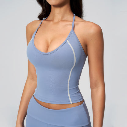 Halter Neck Color-Block Sports Tank Top