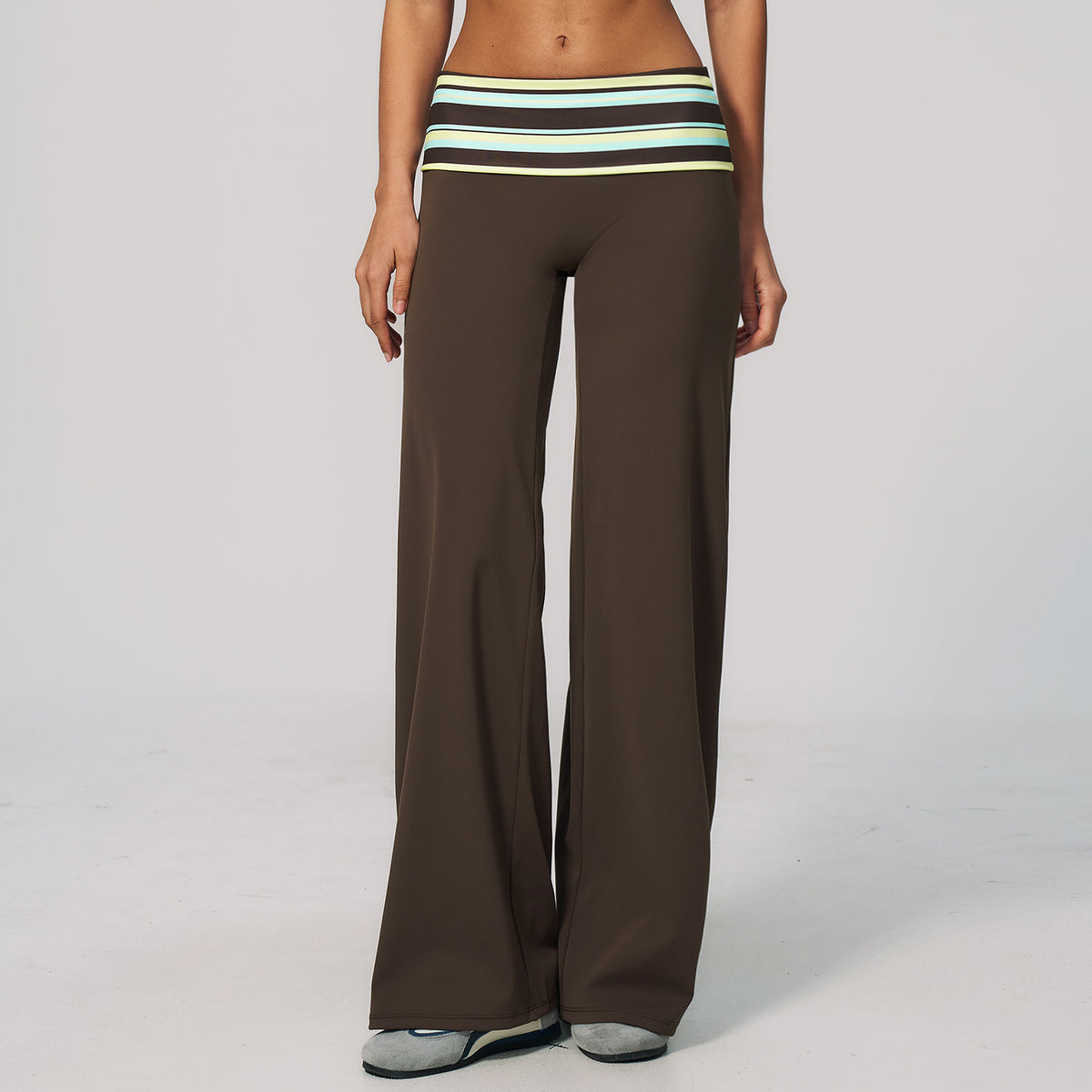 Contrast Foldover Waist Straight Leggings