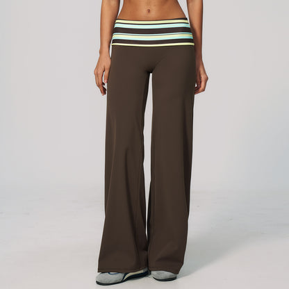 Contrast Foldover Waist Straight Leggings