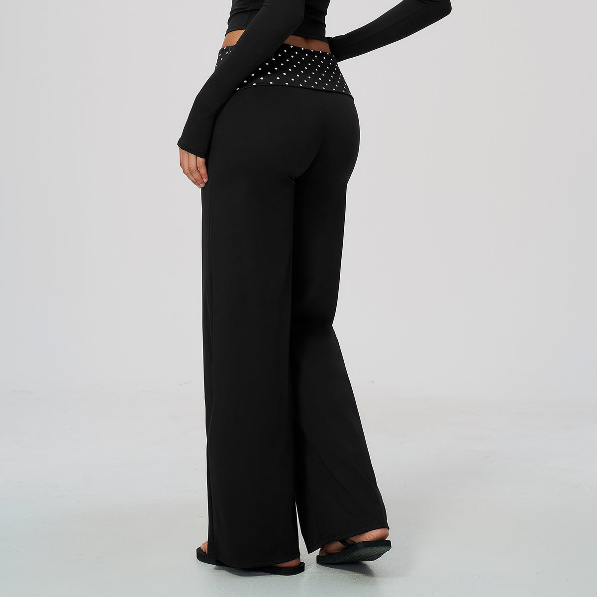 Contrast Foldover Waist Straight Leggings