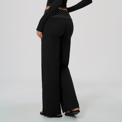 Contrast Foldover Waist Straight Leggings