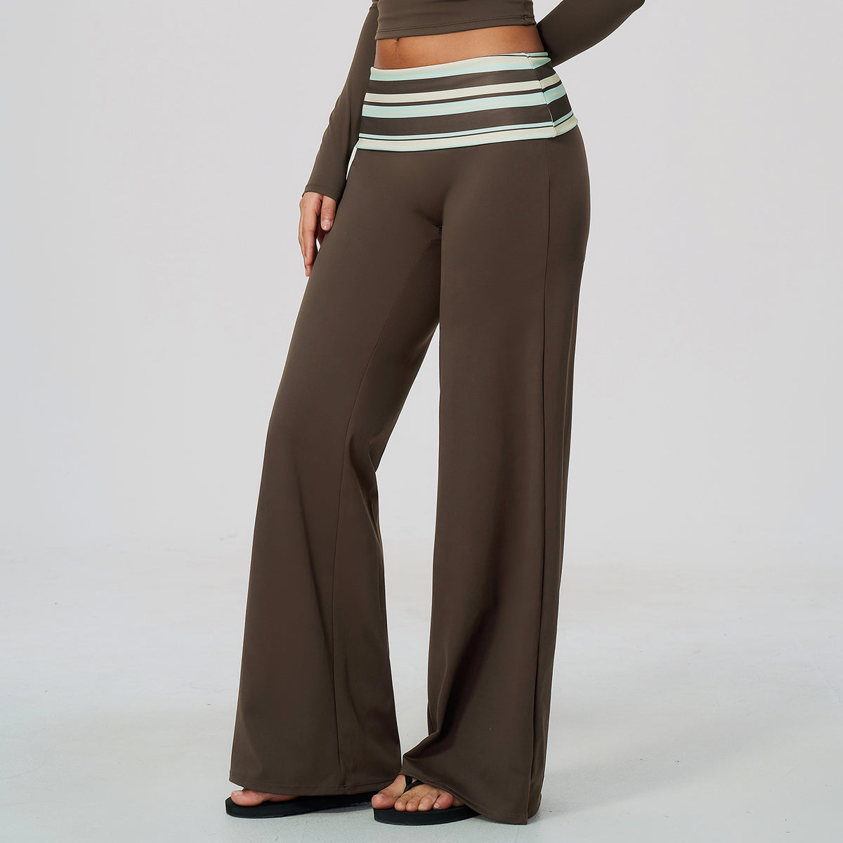 Contrast Foldover Waist Straight Leggings