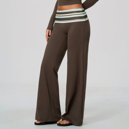 Contrast Foldover Waist Straight Leggings