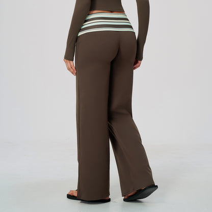 Contrast Foldover Waist Straight Leggings