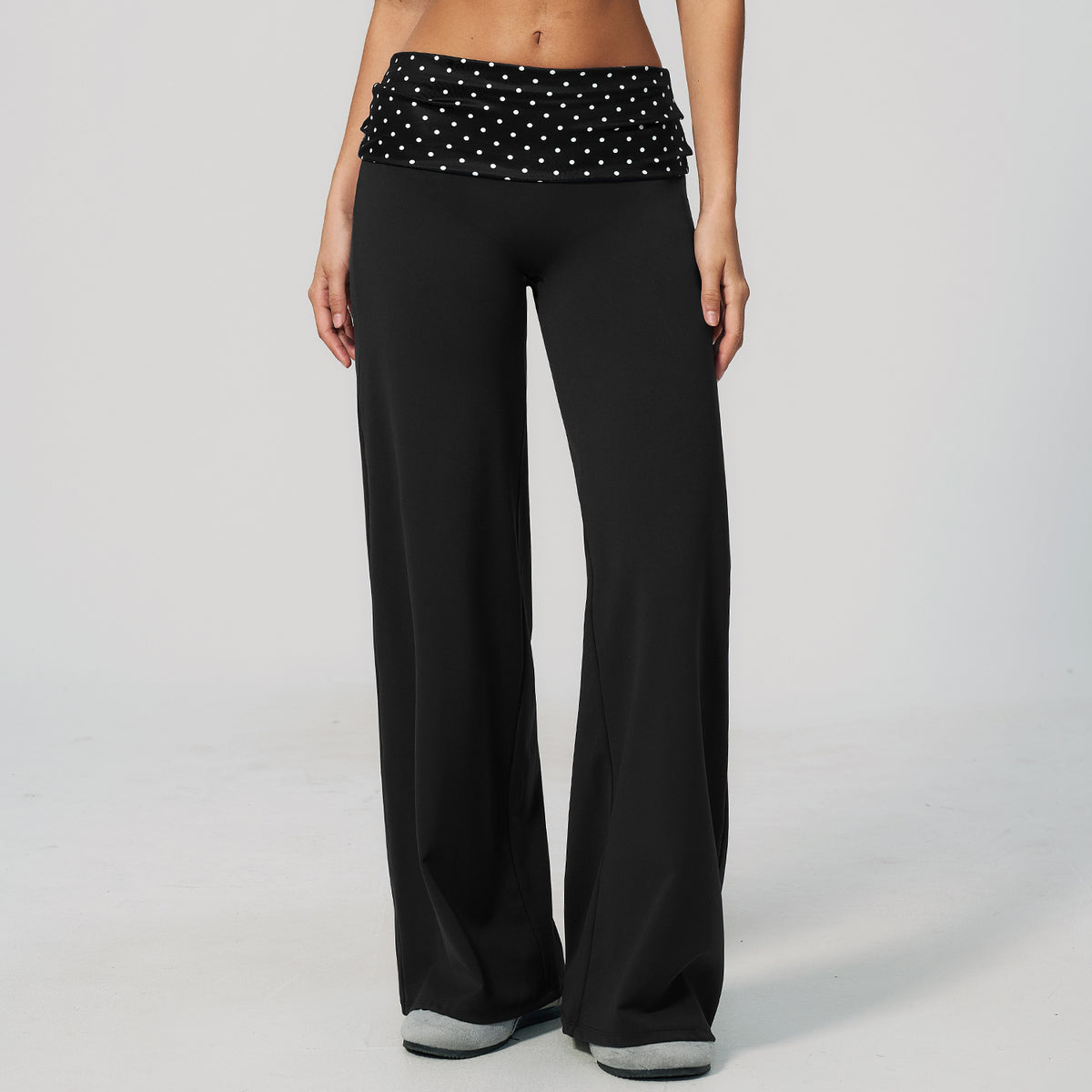 Contrast Foldover Waist Straight Leggings