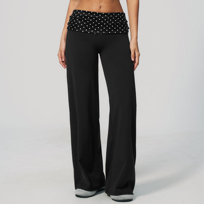 Contrast Foldover Waist Straight Leggings