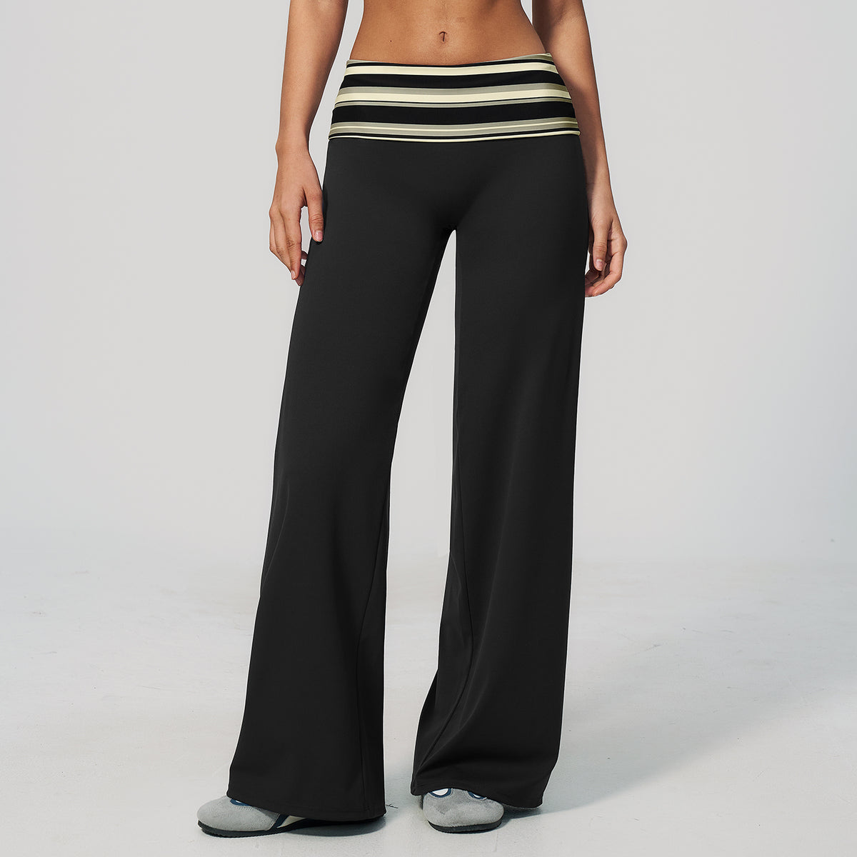 Contrast Foldover Waist Straight Leggings