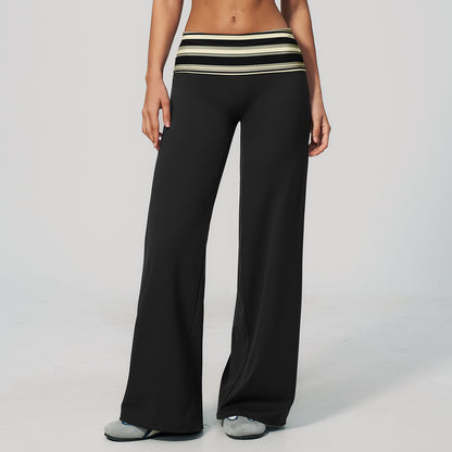 Contrast Foldover Waist Straight Leggings