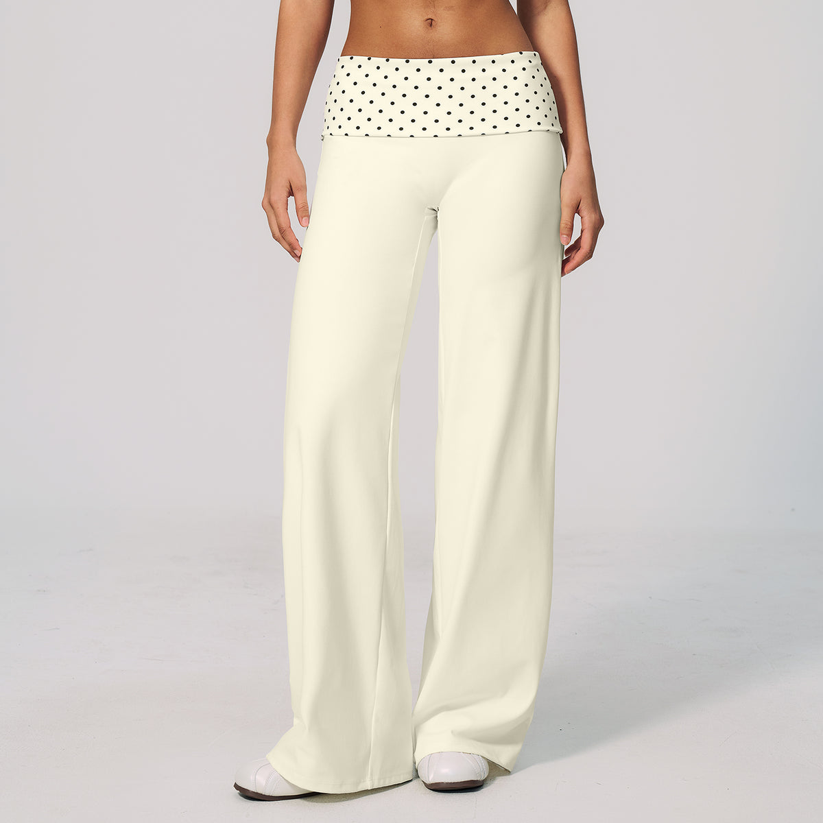 Contrast Foldover Waist Straight Leggings