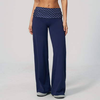 Contrast Foldover Waist Straight Leggings