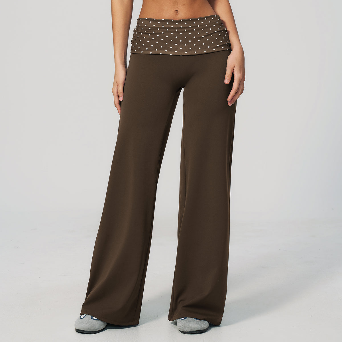 Contrast Foldover Waist Straight Leggings