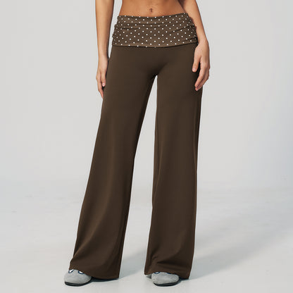 Contrast Foldover Waist Straight Leggings