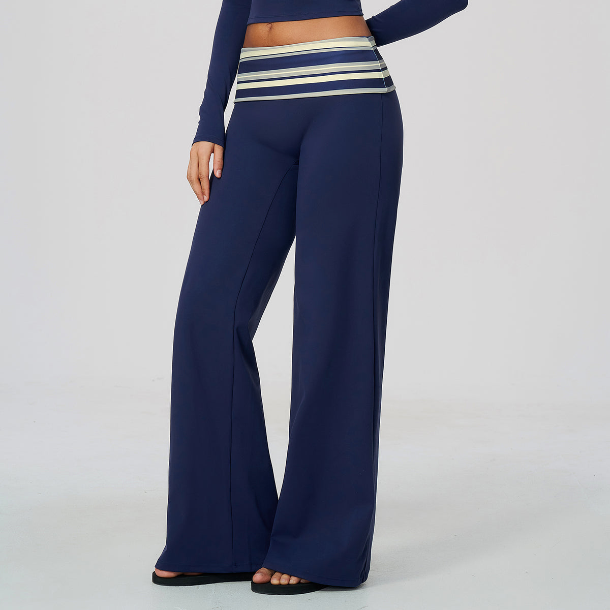 Contrast Foldover Waist Straight Leggings