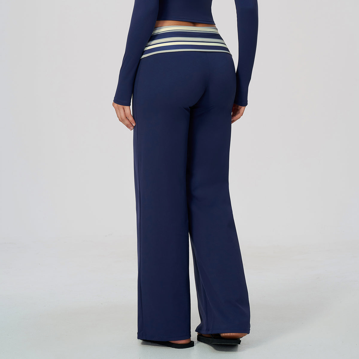 Contrast Foldover Waist Straight Leggings