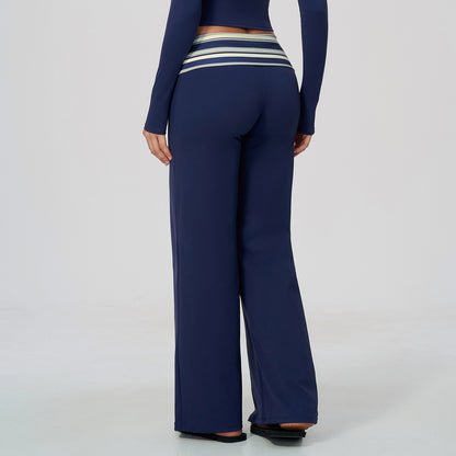 Contrast Foldover Waist Straight Leggings