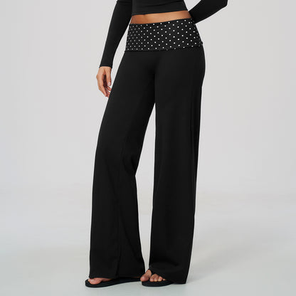 Contrast Foldover Waist Straight Leggings